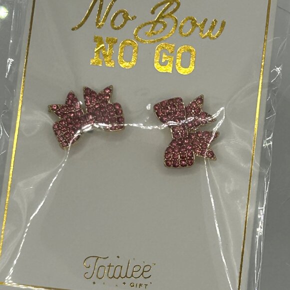 Pink Rhinestone Bow Earrings - Picture 1 of 1